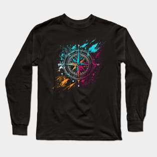 Colorful airbrush graffiti compass Long Sleeve T-Shirt